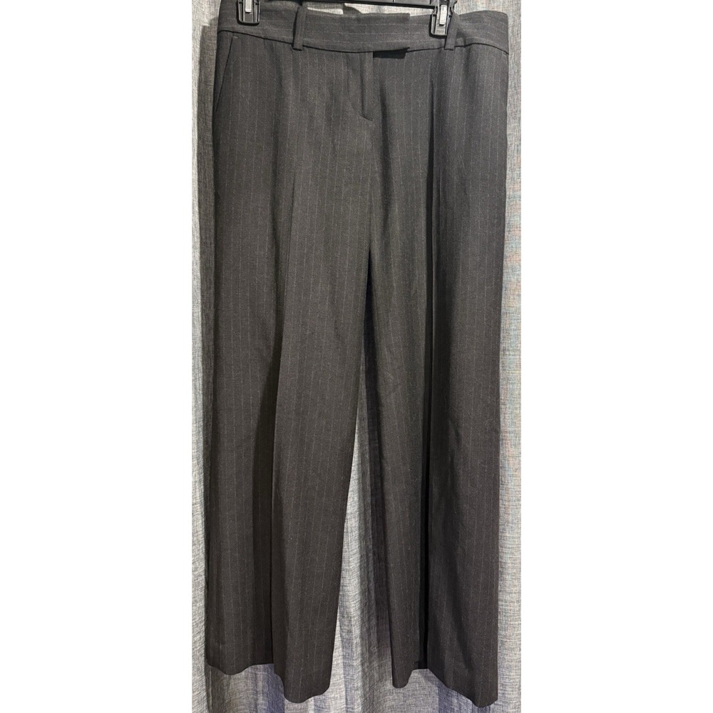 Ann Taylor 87% Wool Blend Lined Dress Pants 4P Black striped Wide leg Pleats